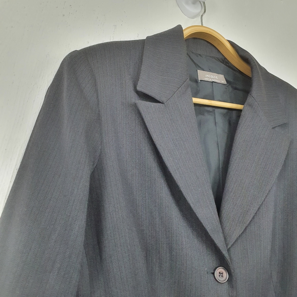 JACQUI E Grey Self Stripe Blazer Jacket Size 14 - Picture 2 of 5
